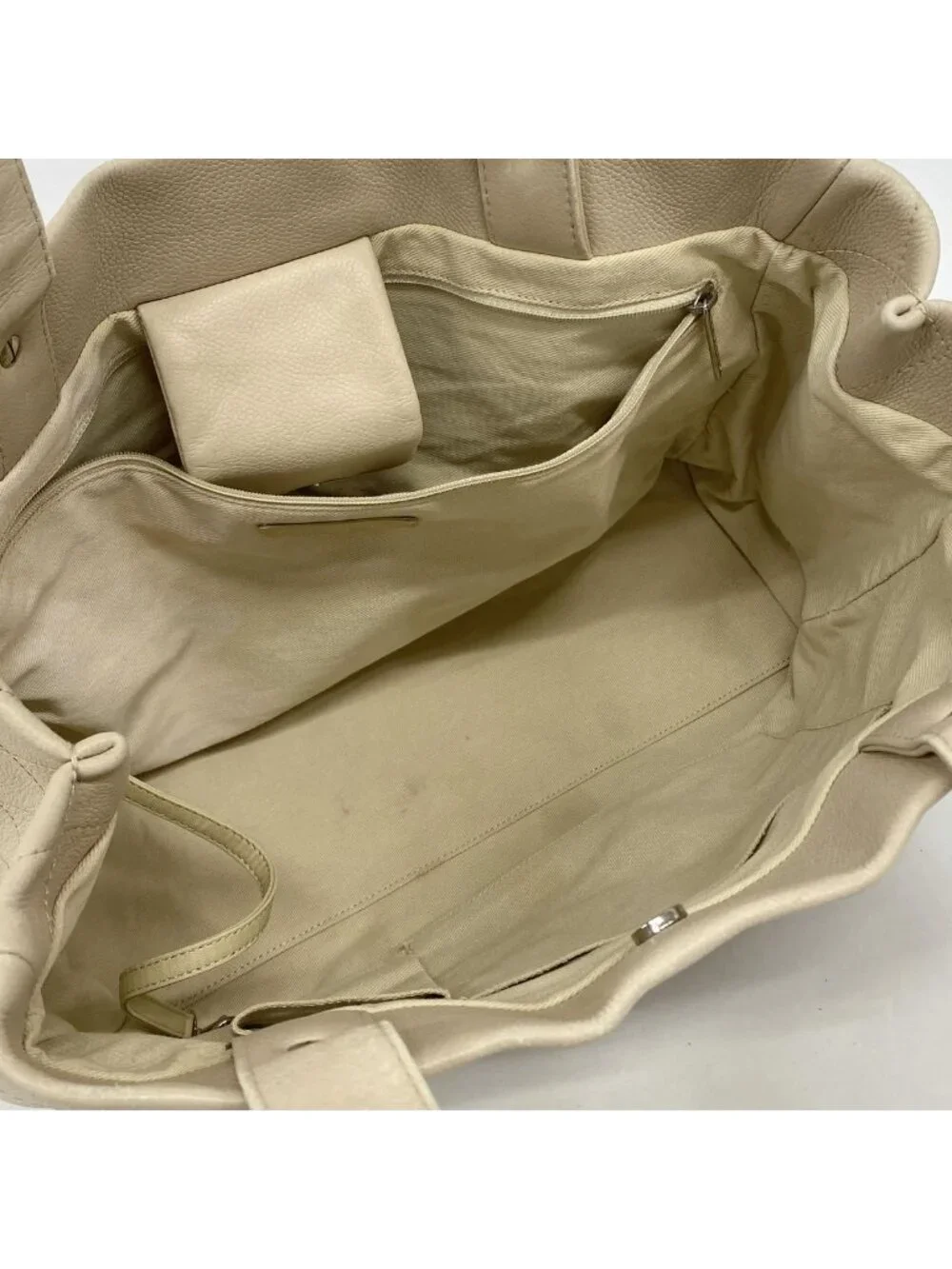 Chanel Tote Bag Caviar Leather Beige Silver